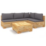 Set mobilier gradina cu perne, 5 piese, lemn masiv de tec