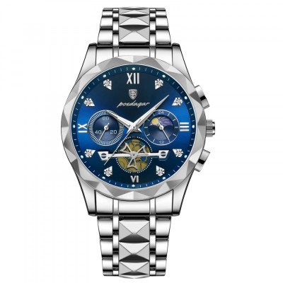 Ceas barbatesc de mana Poedagar Quartz Fashion Cronograf Analog Casual Argintiu Albastru foto