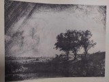 Litografie Veche Gravura Peisaj,,Die drei B&auml;ume,1643 von Rembrandt van Rijn, Arbori, Cerneala, Altul