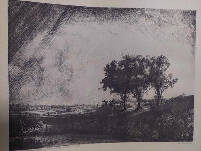 Litografie Veche Gravura Peisaj,,Die drei B&auml;ume,1643 von Rembrandt van Rijn