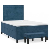 VidaXL Pat box spring cu saltea, albastru &icirc;nchis, 120x190 cm, catifea 3270479