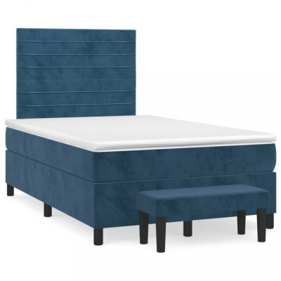 vidaXL Pat box spring cu saltea, albastru &amp;icirc;nchis, 120x190 cm, catifea 3270479 foto