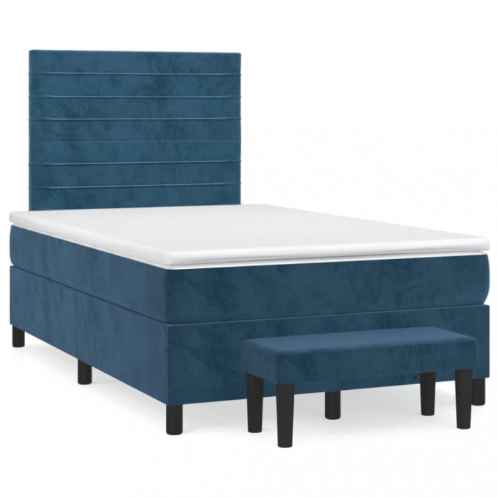 vidaXL Pat box spring cu saltea, albastru &icirc;nchis, 120x190 cm, catifea 3270479
