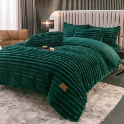 Lenjerie de pat dublu cocolino,4 piese.cearceaf cu elastic,,dungi 5cm,verde smarald-A962 foto