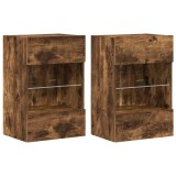 Cumpara ieftin Comode de perete cu lumini LED pentru TV, 2 buc. stejar fumuriu, 40x30x60,5cm