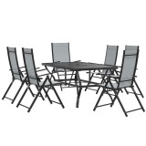 Outsunny Set pentru Grădină din 7 Piese, cu 6 Scaune Pliabile și Masă cu Orificiu pentru Umbrelă, 150x90x71 cm, Gri | Aosom Romania