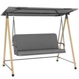 Outsunny Balansoar de Grădină cu 3 Locuri, cu Copertină Reglabilă Impermeabilă și Pernă Detașabilă, Capacitate Maximă 360 kg, 208 x 125 x 180 cm, Gri