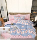 Cumpara ieftin Lenjerie Pat Jeleu Sf129, Bumbac, 4 Piese, Fara Elastic, Albastru, Roz