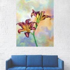 Tablou Canvas, Pictura Floare Mov-Galbena - 80 x 100 cm foto