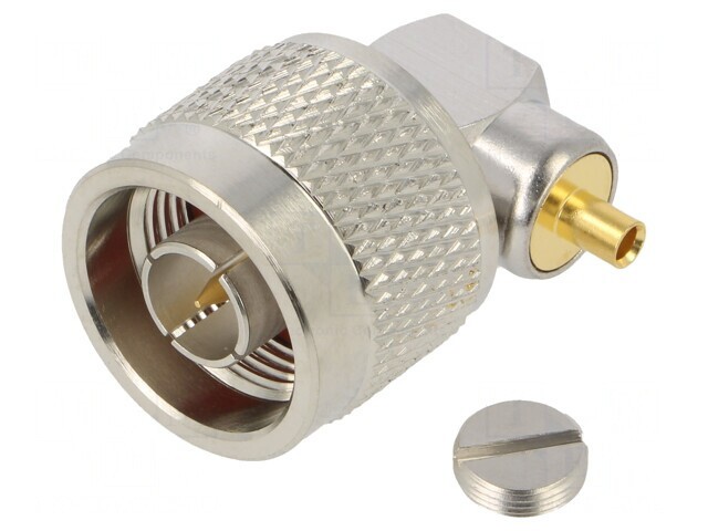 Mufă N tată 90&deg; 50&Omega; PTFE aurit