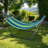 Cumpara ieftin Hamac Bumbac cu Suport Otel, ART, 188x62cm, Albastru Verde Dungi, Geanta Transport, 120kg