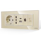 Cumpara ieftin Priza Schuko + Ingusta + Dubla USB + TV + Internet cu Rama Din Sticla LUXION, Standard Italian, 6M SmartElectro IntelligentHouse