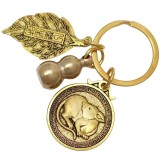 Breloc zodia Șobolan cu Wu Lou, amuletă pentru sănătate și protectie, metal solid auriu 6 cm