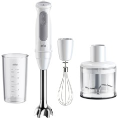 Mixer vertical Braun MQ50236M, 1000 W, 21 trepte viteza, Functie Turbo, Tocator 500 ml, Tel, Pahar gradat 600 ml, Alb/Gri