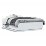 Gossi cadru de pat cu lumini led, alb, 120x190 cm, lemn prelucrat