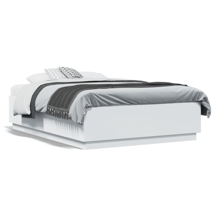 Gossi cadru de pat cu lumini led, alb, 120x190 cm, lemn prelucrat
