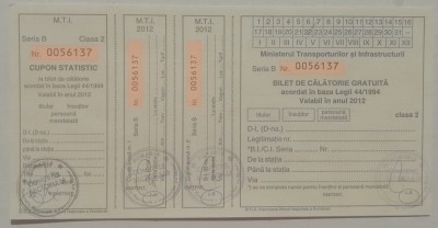 QW13 10 - 2012 - militar - document transport gratuit pentru militari - clasa II foto