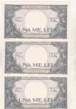 Bancnota Romania 1000 Lei 1941, 10 Septembrie, AUNC - Serie Consecutiva (3 buc)