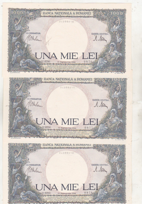 bnk bn Romania 1000 lei 10 septembrie 1941 , aunc - 3 consecutive