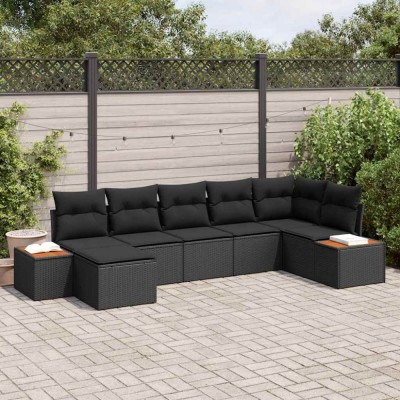 vidaXL Set de canapele pentru grădină cu pernă 7 pcs Negru Rattan poli 3348129 foto