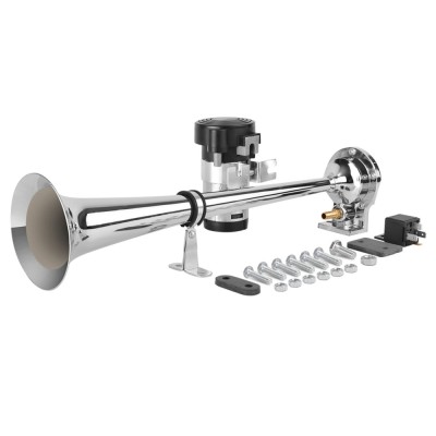 Claxon cromat cu compresor si 1 goarna, pentru camion, 24V, 1A foto