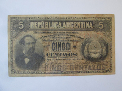 Rară! Argentina 5 Centavos 1884 foto