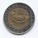 Vatican 500 de Lire 1992 - Ioan Paul al II-lea (Bunurile Păm&acirc;ntului) 25,8 mm, KM-241