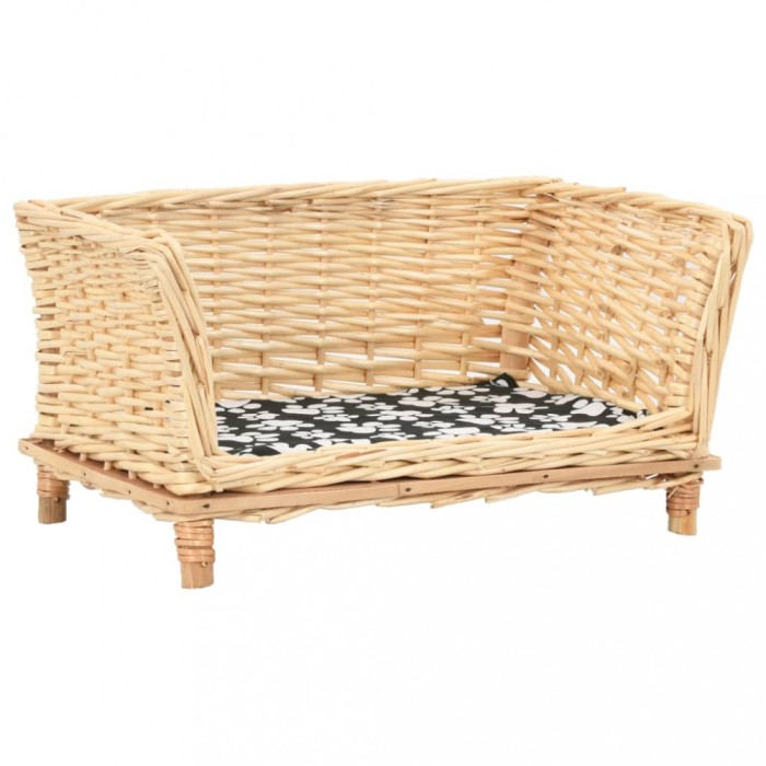 Cos pentru caini cu perna, 50x33x30 cm, salcie naturala