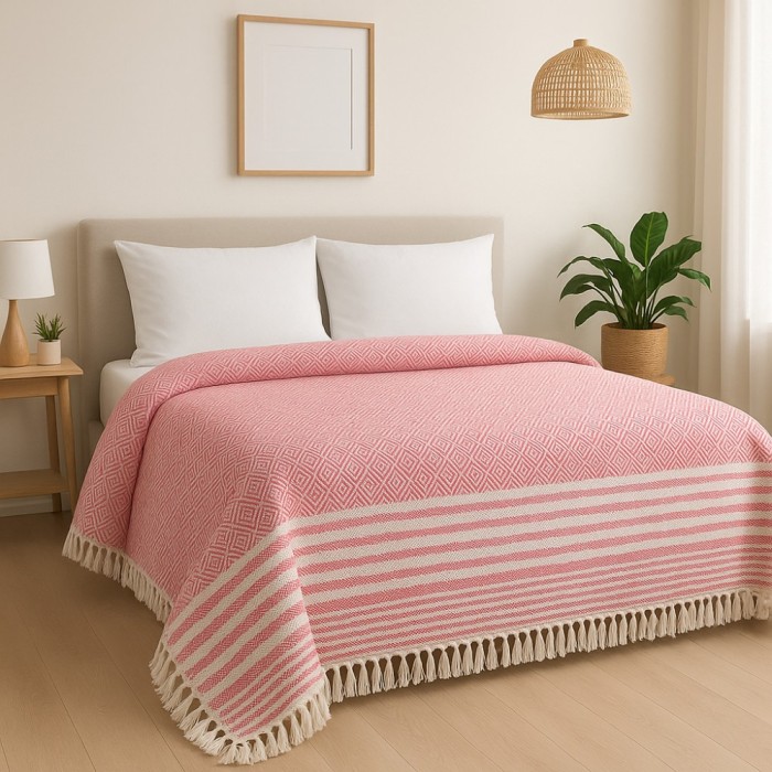Cuvertura Pique 200x230 Roz Alb