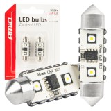Becuri auto LED Canbus Festoon C5W 2SMD 3838 36mm White 12V 24V, lumina alba 5500K, fara efect de palpaire, AMiO 04248, set 2 buc