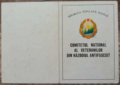 Legitimatie Comitetul National al Veteranilor din Razboiul Antifascist 1964 foto