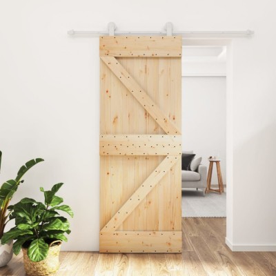 Ușă glisantă cu set de feronerie 80x210 cm, lemn masiv de pin foto