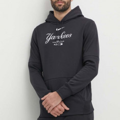 Nike bluza New York Yankees barbati, culoarea negru, cu glugă, cu imprimeu