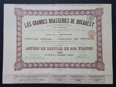 Actiune 1910 Marile braserii din Bucuresti , titlu , actiuni , parte fondator foto