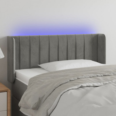 vidaXL Tăblie de pat cu LED, gri deschis, 103x16x78/88 cm, catifea foto