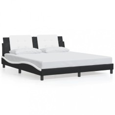 vidaXL Cadru de pat cu tăblie negru și alb 180x200cm piele artificială