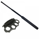 Cumpara ieftin Set Autoaparare: Baston Telescopic Police 50cm Otel + Snur &amp; Teaca - Extensibil, Negru, Compact 20.5cm, Ideal pentru Siguranta Personala