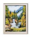 Cumpara ieftin Tablou inramat pictat manual peisaj montan, La cascada, 55x45cm rama natur, ulei pe panza, Constantin Feraru