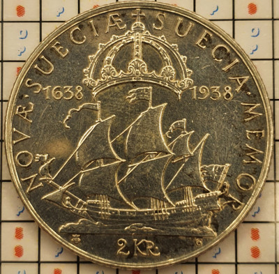 Suedia 2 coroane Kronor 1938 - Delaware - argint - km 807 - A007 foto