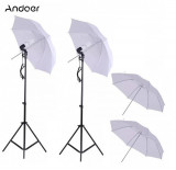 Cumpara ieftin Set de iluminare 4 umbrele pentru studio + 2 trepiezi + accesorii Andoer