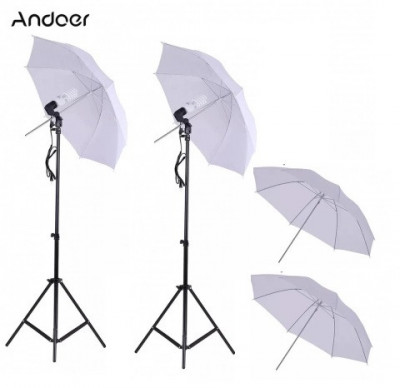 Set de iluminare 4 umbrele pentru studio + 2 trepiezi + accesorii Andoer foto