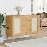 Cumpara ieftin Servantă SENJA, aspect ratan maro, 112x40x80 cm, lemn masiv pin