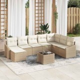 Set de Masă și Scaune pentru Grădină cu 9 Piese și Perne, Ratan Poly Brown