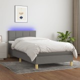 vidaXL Pat cu arcuri, saltea și LED, gri &icirc;nchis, 80x200 cm, textil