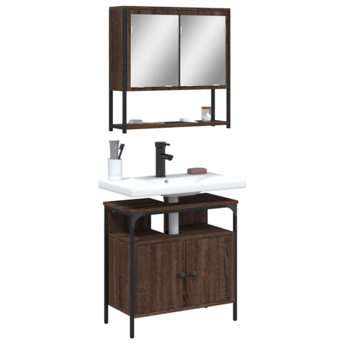 vidaXL Set mobilier de baie, 2 piese, stejar maro, lemn prelucrat 3214659