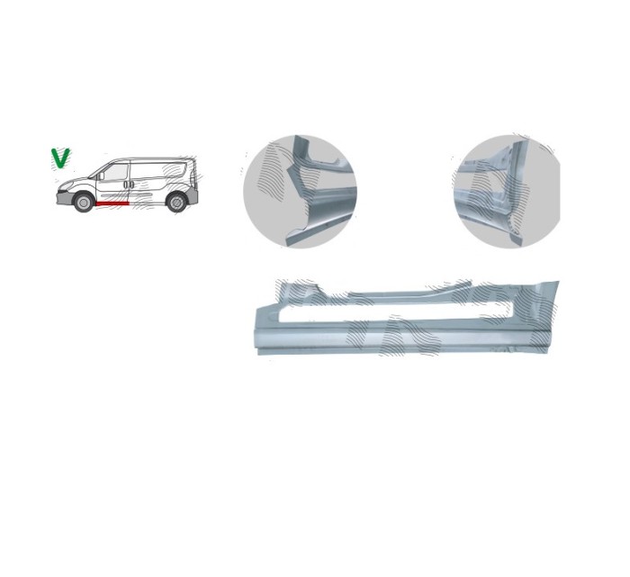 Prag FIAT DOBLO (152/263), 01.2010-12.2014, partea stanga, spate; metal galvanizat,