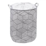 Coș Rufe Textil, Model Geometric, Ecru, Capacitate 76L, 42x55cm, &Icirc;nchidere cu șnur, Oem