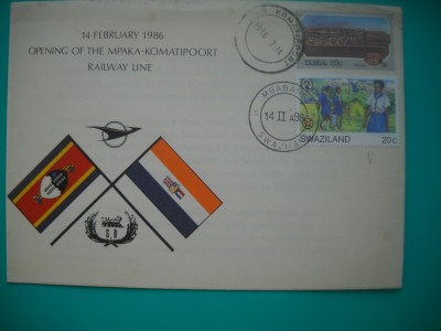 HOPCT PLIC S NR 825 INAUGURARE CALEA FERATA -FEROVIARA-MPAKA -KOMATIPOORT 1986 SWAZILAND / ESWATINI -- AFRICA -NECIRCULAT foto