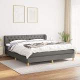 vidaXL Pat continental cu saltea, gri &icirc;nchis, 160x200 cm, țesătură