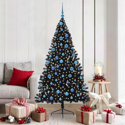 vidaXL Pom de Crăciun artificial pre-iluminat Negru 180 cm PVC 3397148 foto